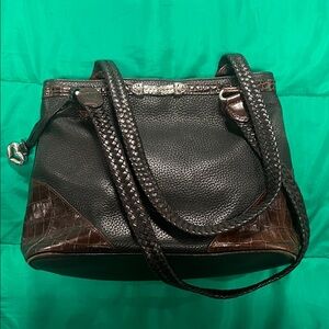Brighton Black Shoulder Bag with Brown Croc-Trim